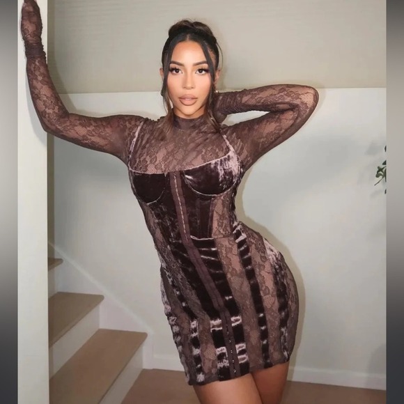 House of CB 'Marica' Brown Velvet & Lace Corset Dress NWOT size XS -  eharrisgallery.com